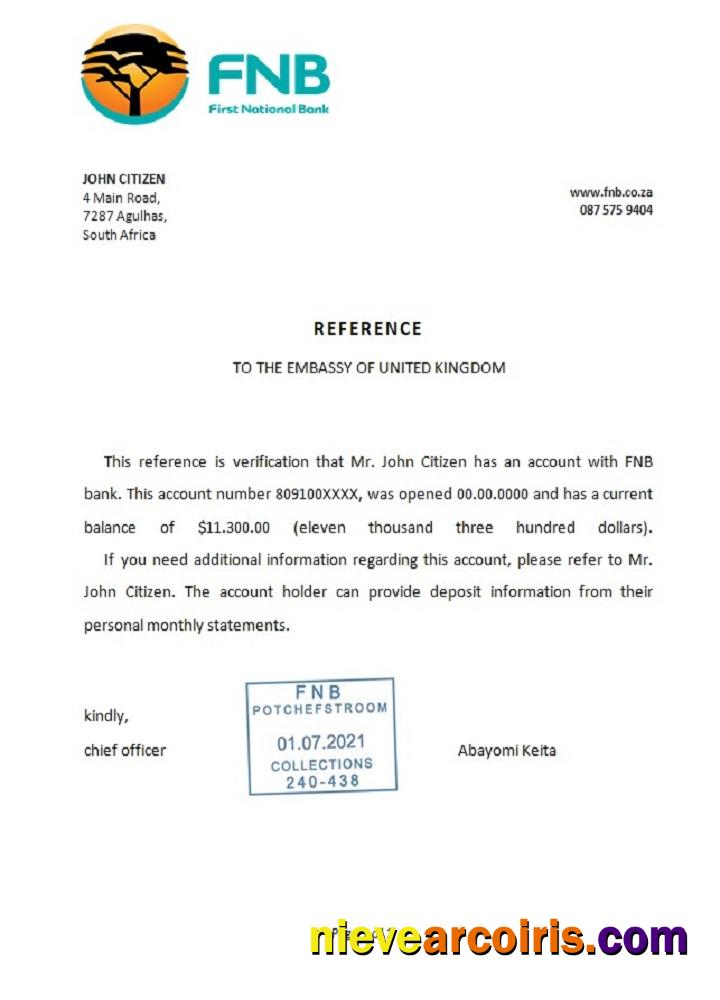 South Africa FNB reference